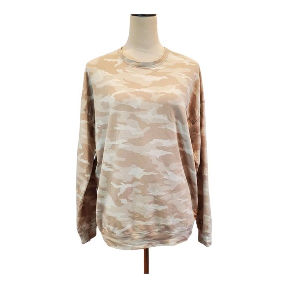 ATHLETA SZ M Triumph Beige/Tan Camo Crewneck Pullover Relaxed Sweatshirt - Picture 2 of 9